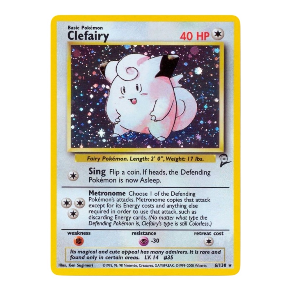 CLEFAIRY BASE SET 2 POKEMON CARD 6/130 HOLO RARE SWIRL